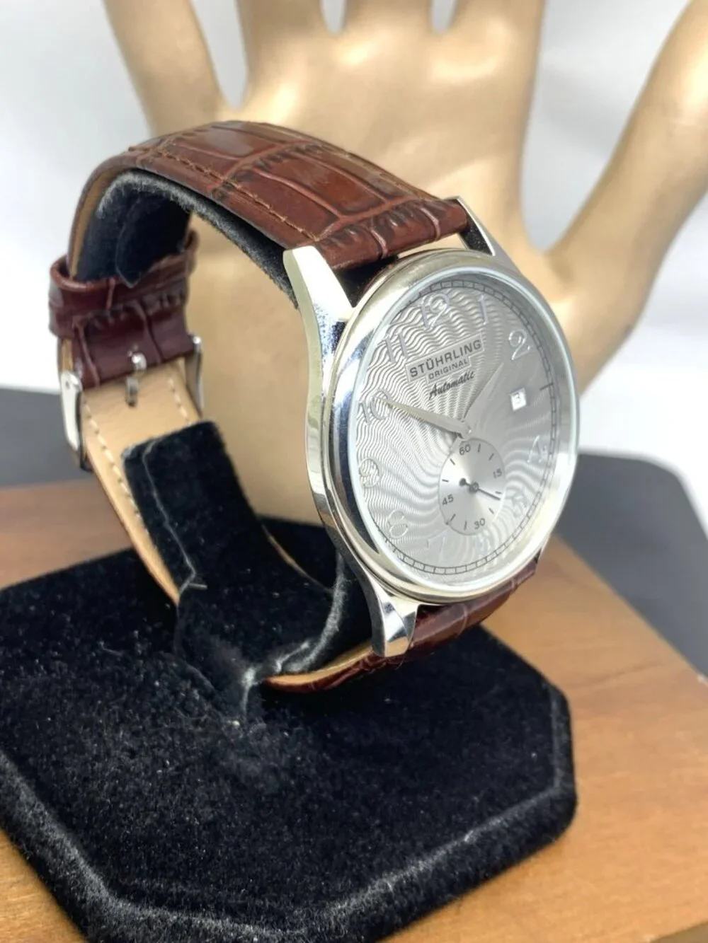 Stuhrling Men's Watch 171 Automatic Gray Dial Silver Brown Leather Band 40mm